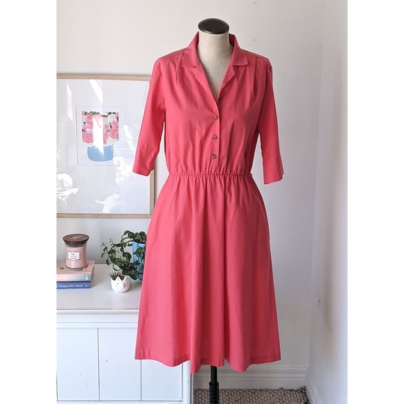 vintage 60s style pink button up shirt dress - Picture 2 of 13